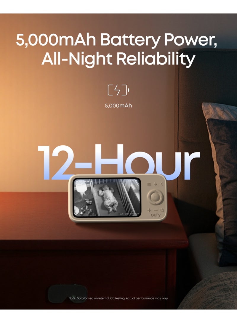 eufy Baby Monitor C10 with 2K HD Camera, 4.5" 480p Display, 4× Zoom, Pan-Tilt, Night Vision, Hybrid Wi-Fi & No Wi-Fi Connection, 12 H Battery, Motion, Cry, Noises, Temperature Alters, 2-Way Talk, VOX - Image 4